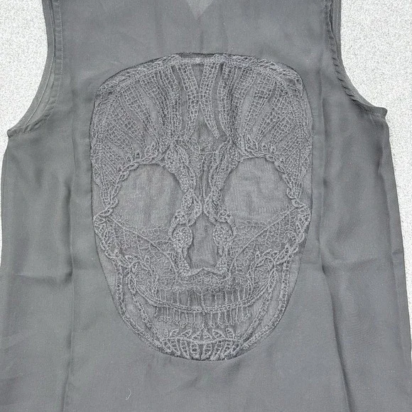 Teenage Runaway Sheer Skull Back Sleeveless Blouse Goth Black SM - Picture 2 of 6